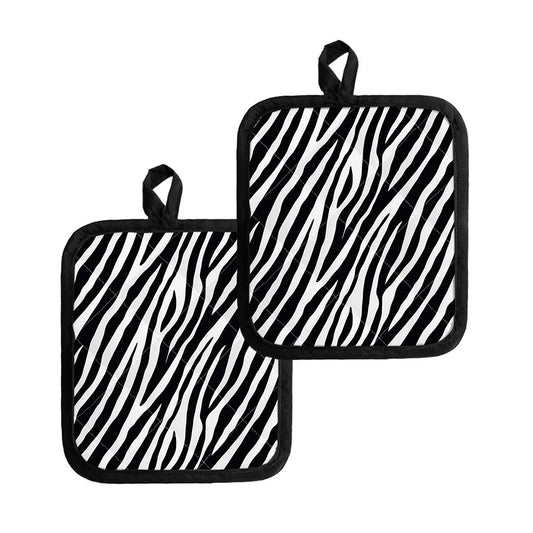 Black White Zebra Pattern Print Pot Holders