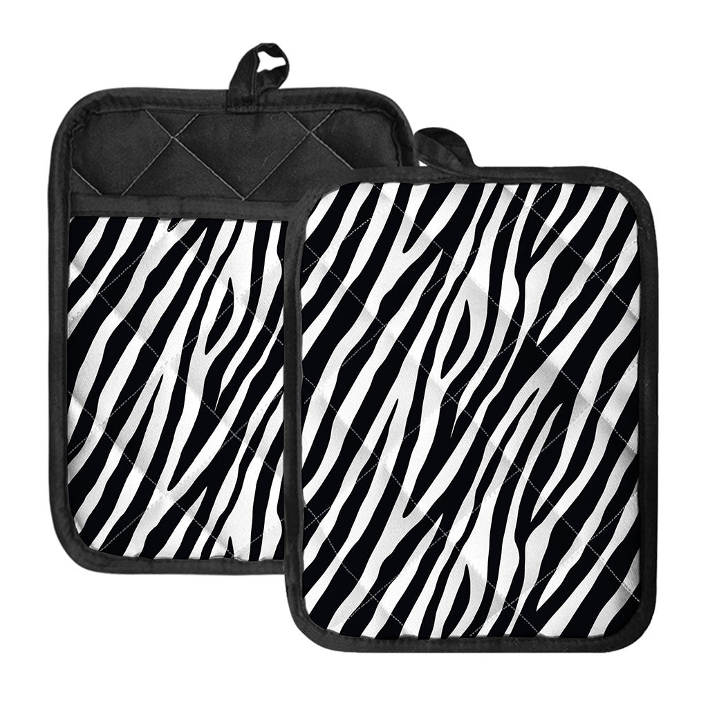 Black White Zebra Pattern Print Pot Holders With Pocket