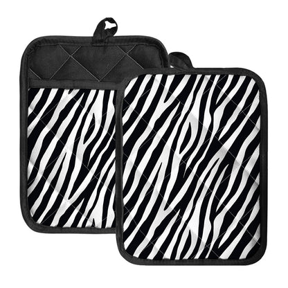 Black White Zebra Pattern Print Pot Holders With Pocket