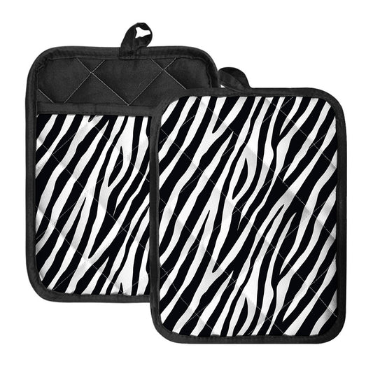 Black White Zebra Pattern Print Pot Holders With Pocket