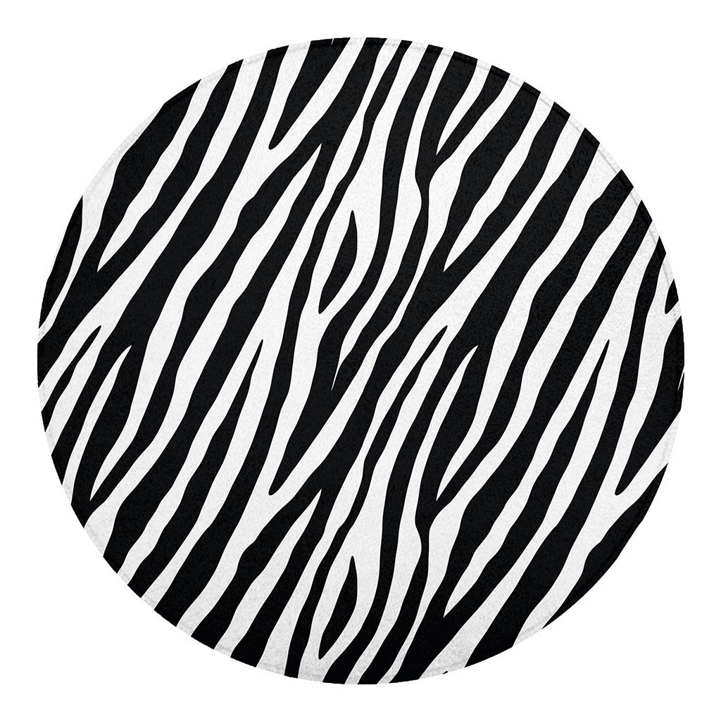 Black White Zebra Pattern Print Round Blanket