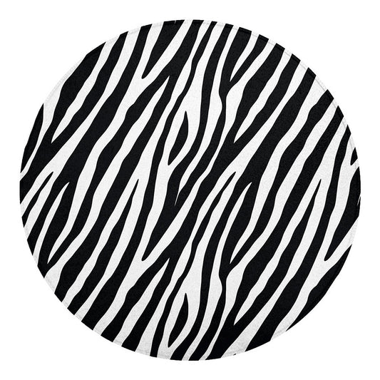 Black White Zebra Pattern Print Round Blanket
