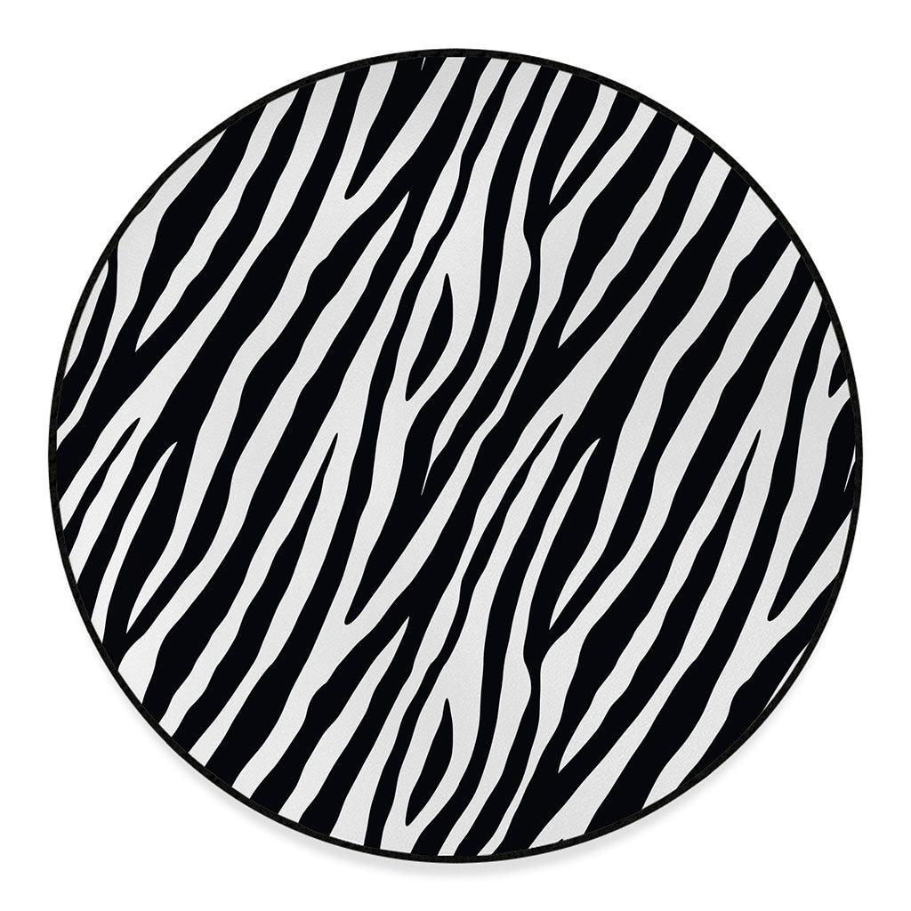 Black White Zebra Pattern Print Round Floor Mat