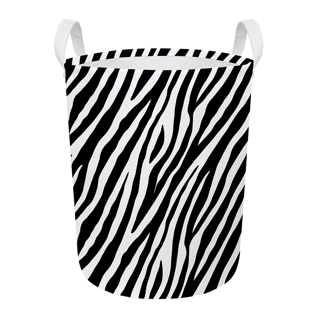 Black White Zebra Pattern Print Round Laundry Basket