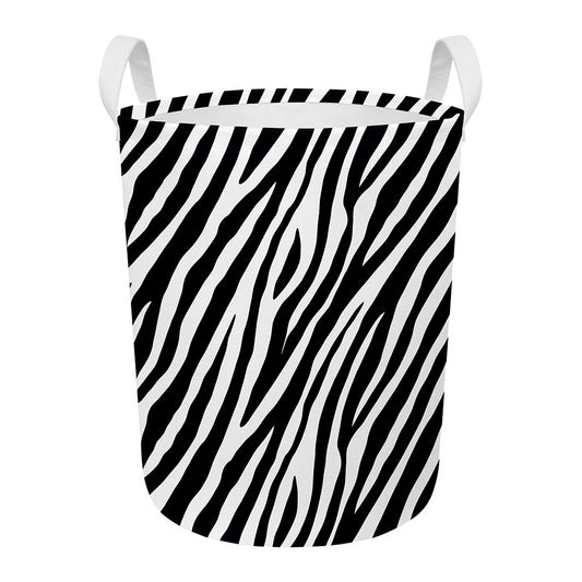 Black White Zebra Pattern Print Round Laundry Basket
