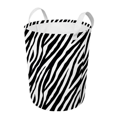 Black White Zebra Pattern Print Round Laundry Basket