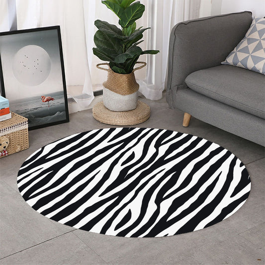 Black White Zebra Pattern Print Round Rug