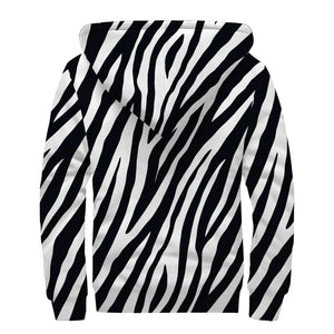 Black White Zebra Pattern Print Sherpa Lined Zip Up Hoodie