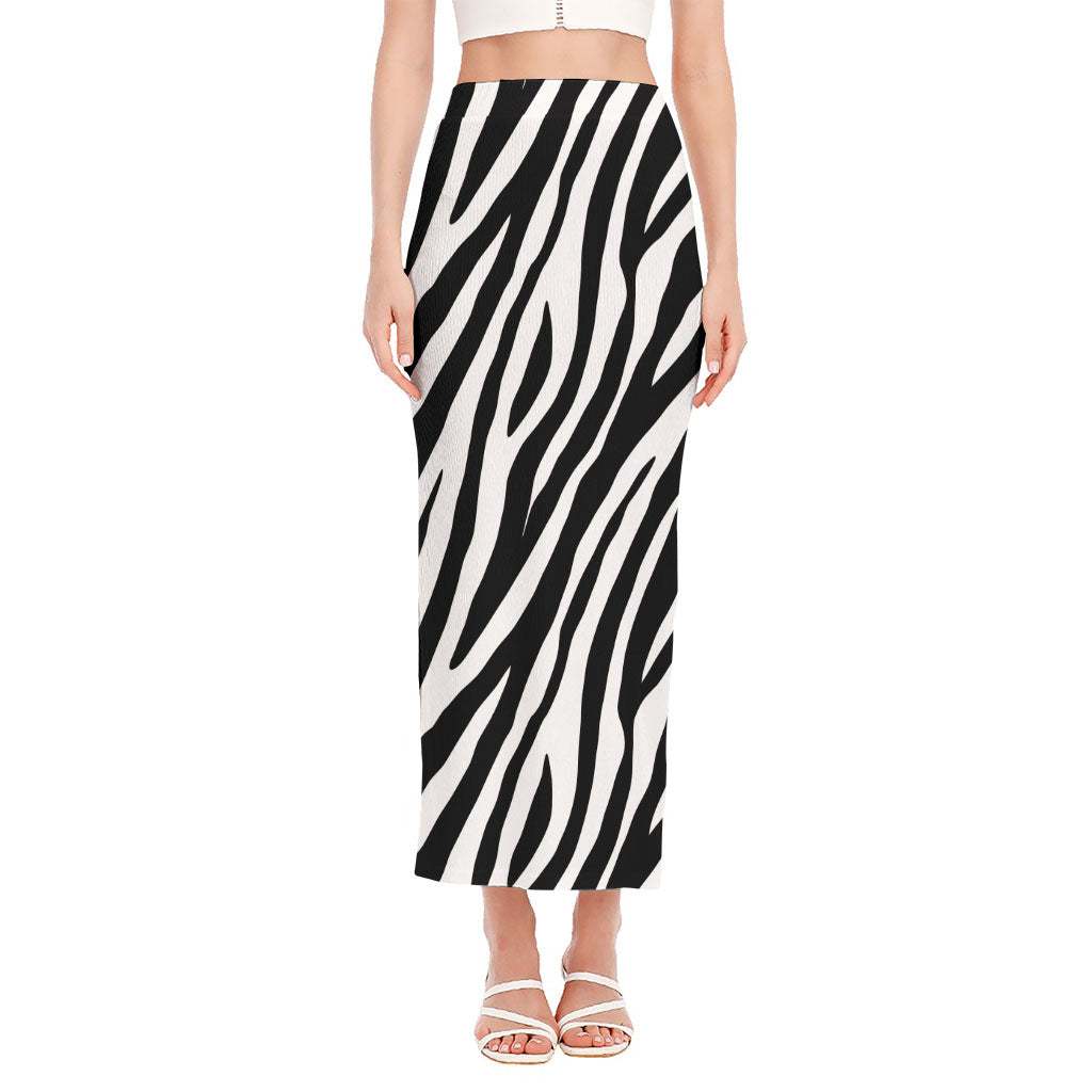 Black White Zebra Pattern Print Side Slit Maxi Skirt