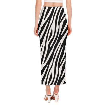 Black White Zebra Pattern Print Side Slit Maxi Skirt
