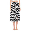 Black White Zebra Pattern Print Side Slit Midi Skirt