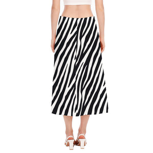 Black White Zebra Pattern Print Side Slit Midi Skirt