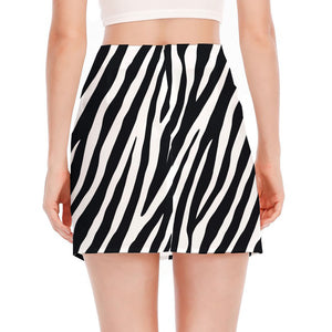 Black White Zebra Pattern Print Side Slit Mini Skirt