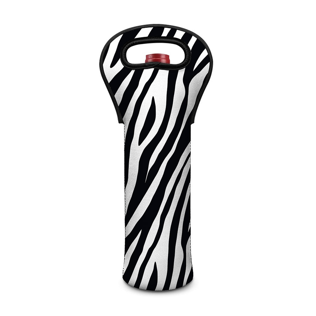 Black White Zebra Pattern Print Single Neoprene Wine Tote