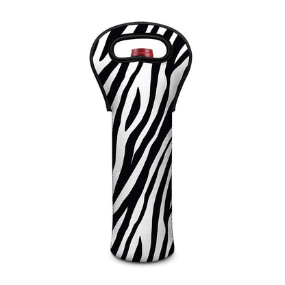 Black White Zebra Pattern Print Single Neoprene Wine Tote