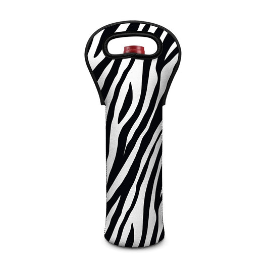 Black White Zebra Pattern Print Single Neoprene Wine Tote