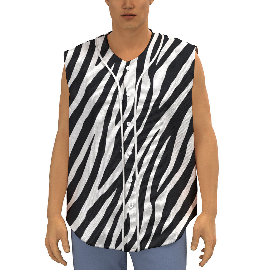 Black White Zebra Pattern Print Sleeveless Baseball Jersey