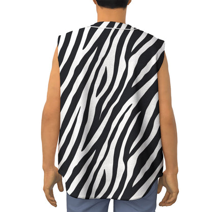 Black White Zebra Pattern Print Sleeveless Baseball Jersey