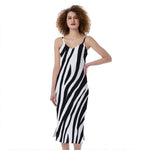 Black White Zebra Pattern Print Slim Fit Midi Cami Dress
