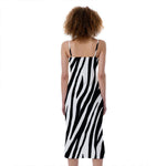Black White Zebra Pattern Print Slim Fit Midi Cami Dress