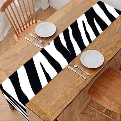 Black White Zebra Pattern Print Table Runner