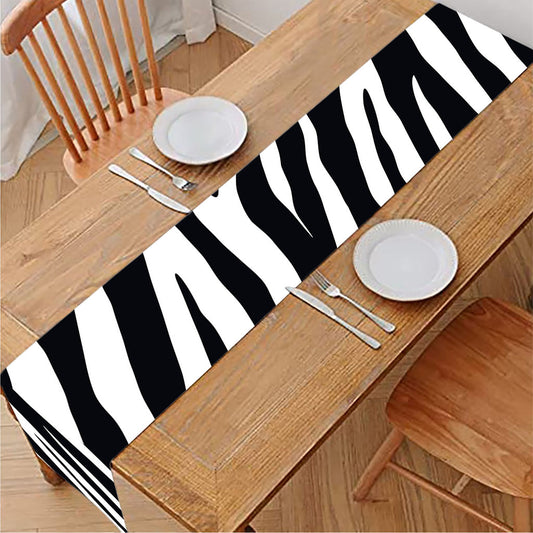 Black White Zebra Pattern Print Table Runner