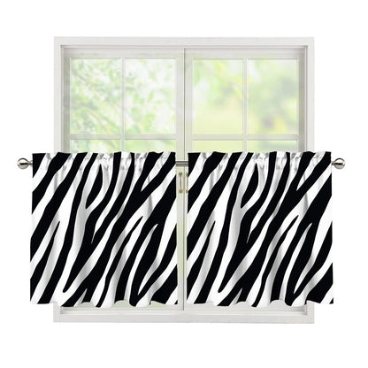 Black White Zebra Pattern Print Tier Curtains