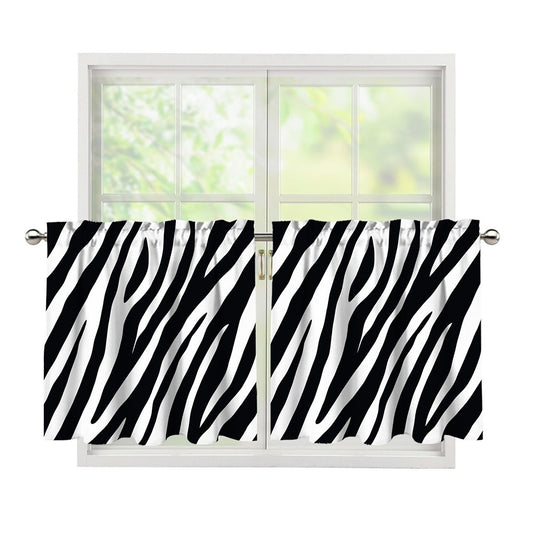 Black White Zebra Pattern Print Tier Curtains
