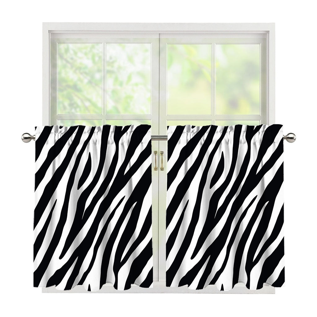 Black White Zebra Pattern Print Tier Curtains