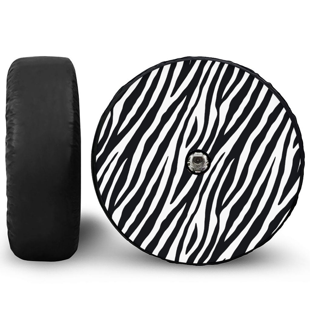 Black White Zebra Pattern Print Tire Cover With Camera Hole