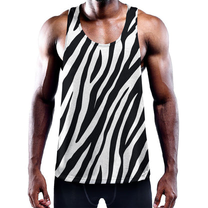 Black White Zebra Pattern Print Training Tank Top