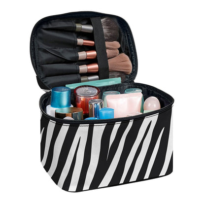 Black White Zebra Pattern Print Travel Makeup Bag