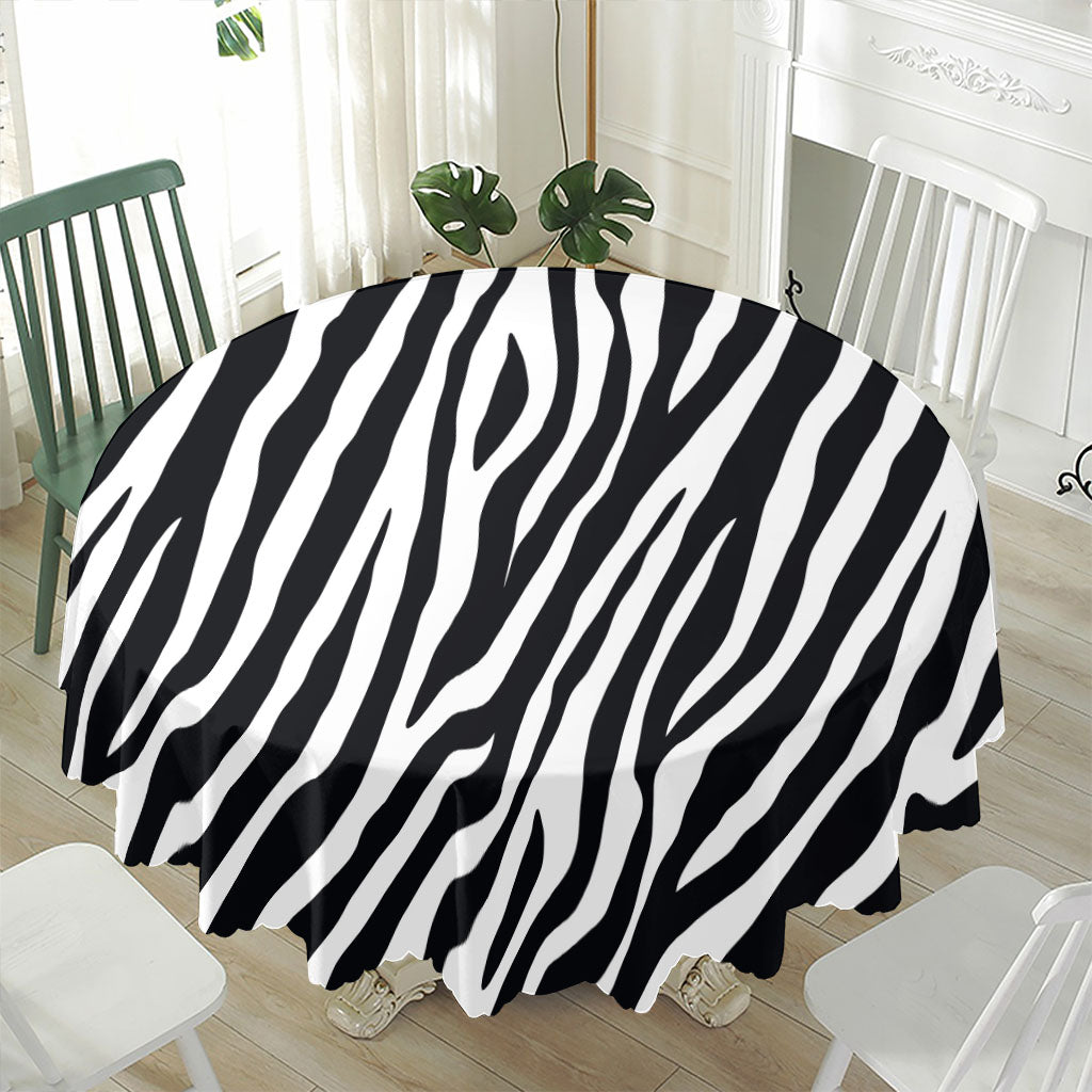 Black White Zebra Pattern Print Waterproof Round Tablecloth
