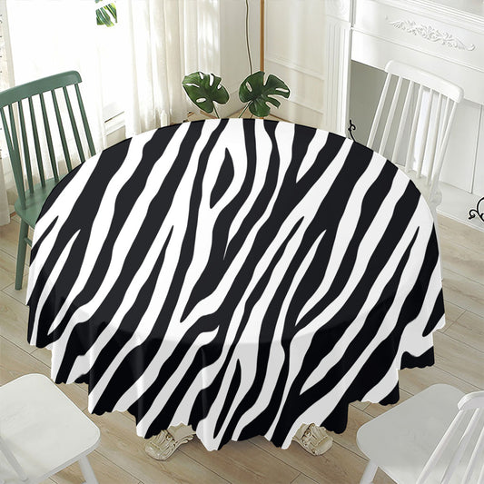 Black White Zebra Pattern Print Waterproof Round Tablecloth