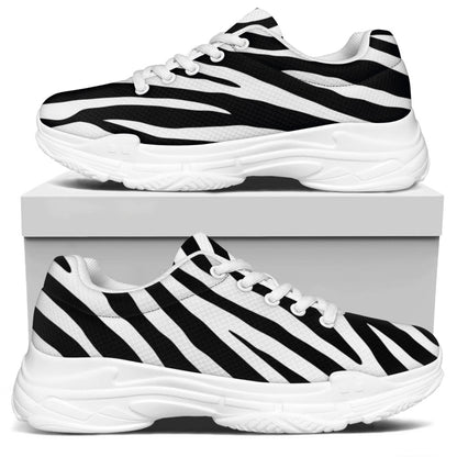 Black White Zebra Pattern Print White Chunky Shoes