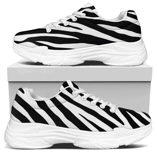 Black White Zebra Pattern Print White Chunky Shoes
