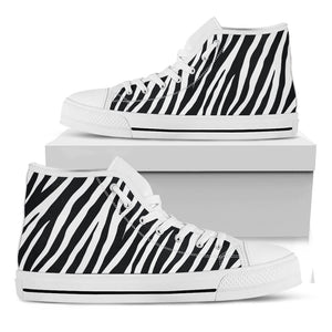 Black White Zebra Pattern Print White High Top Sneakers