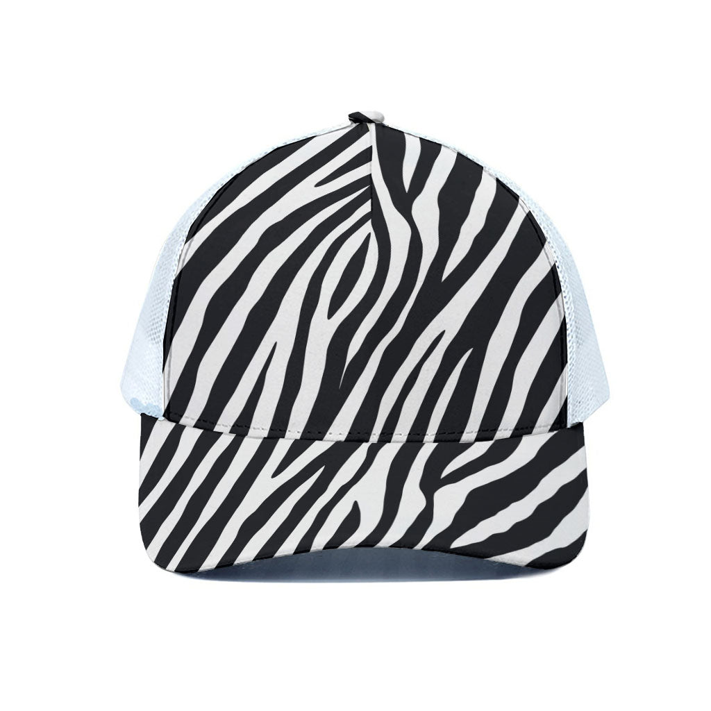 Black White Zebra Pattern Print White Mesh Trucker Cap