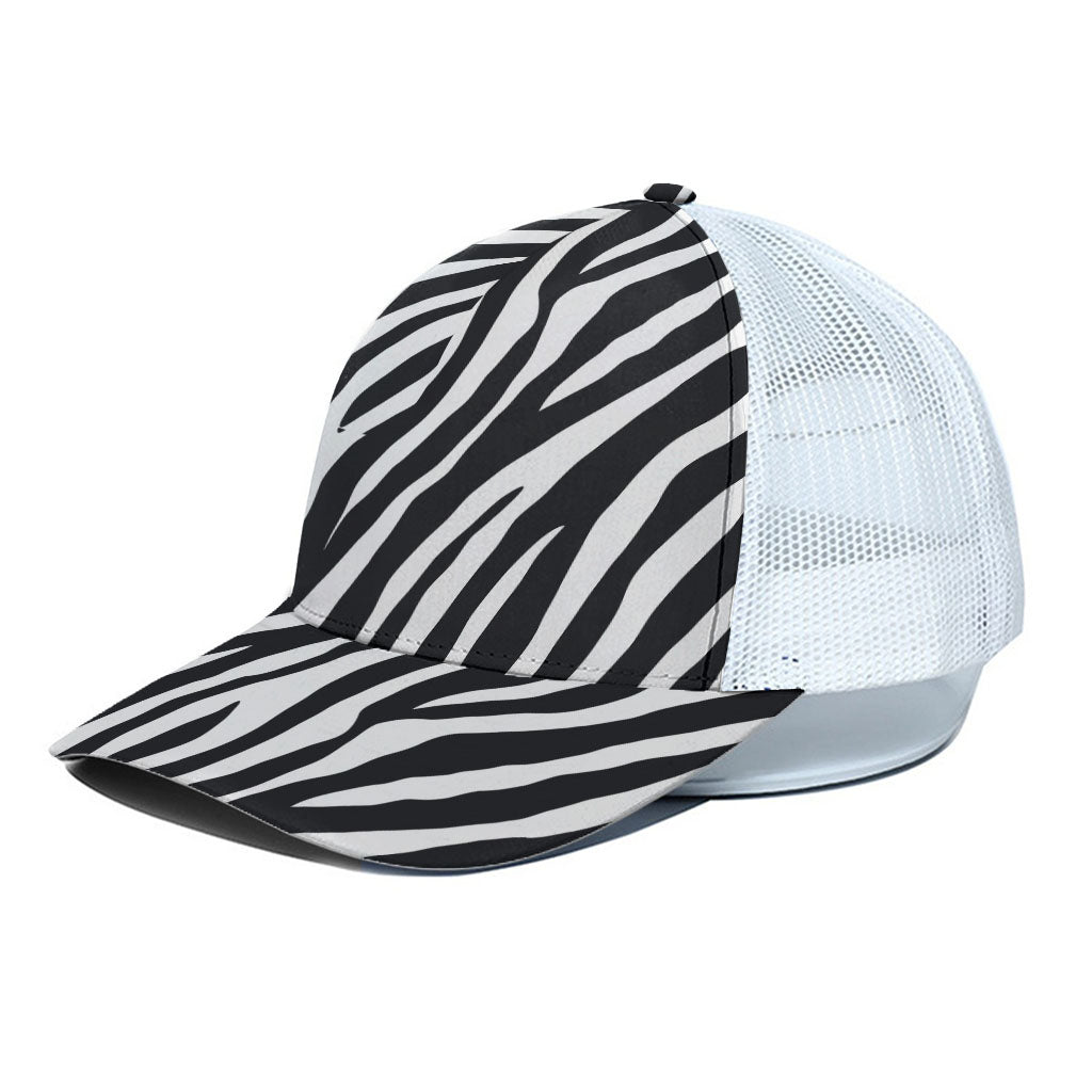 Black White Zebra Pattern Print White Mesh Trucker Cap