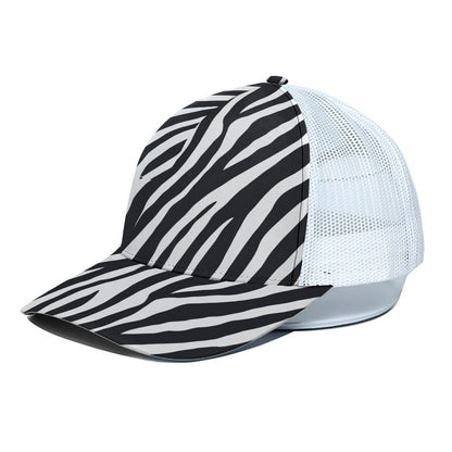 Black White Zebra Pattern Print White Mesh Trucker Cap