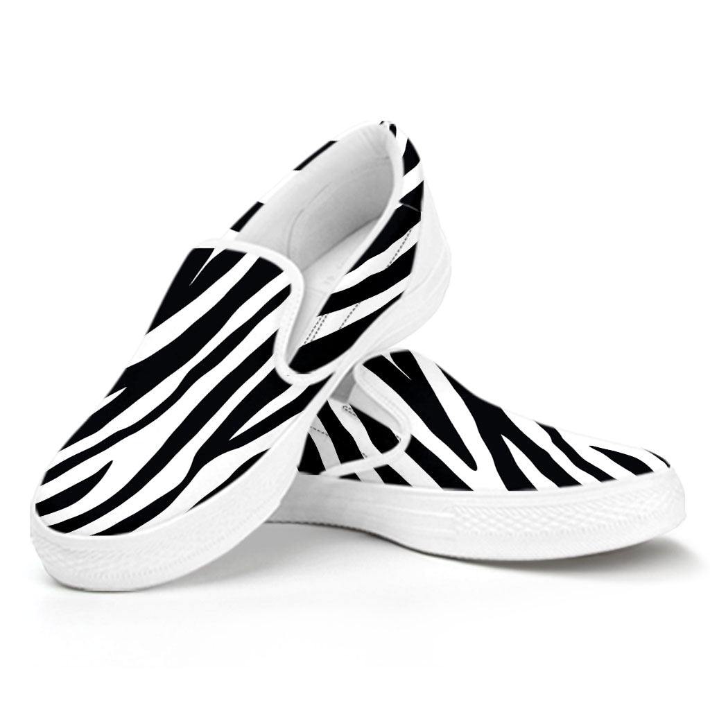 Black White Zebra Pattern Print White Slip On Sneakers