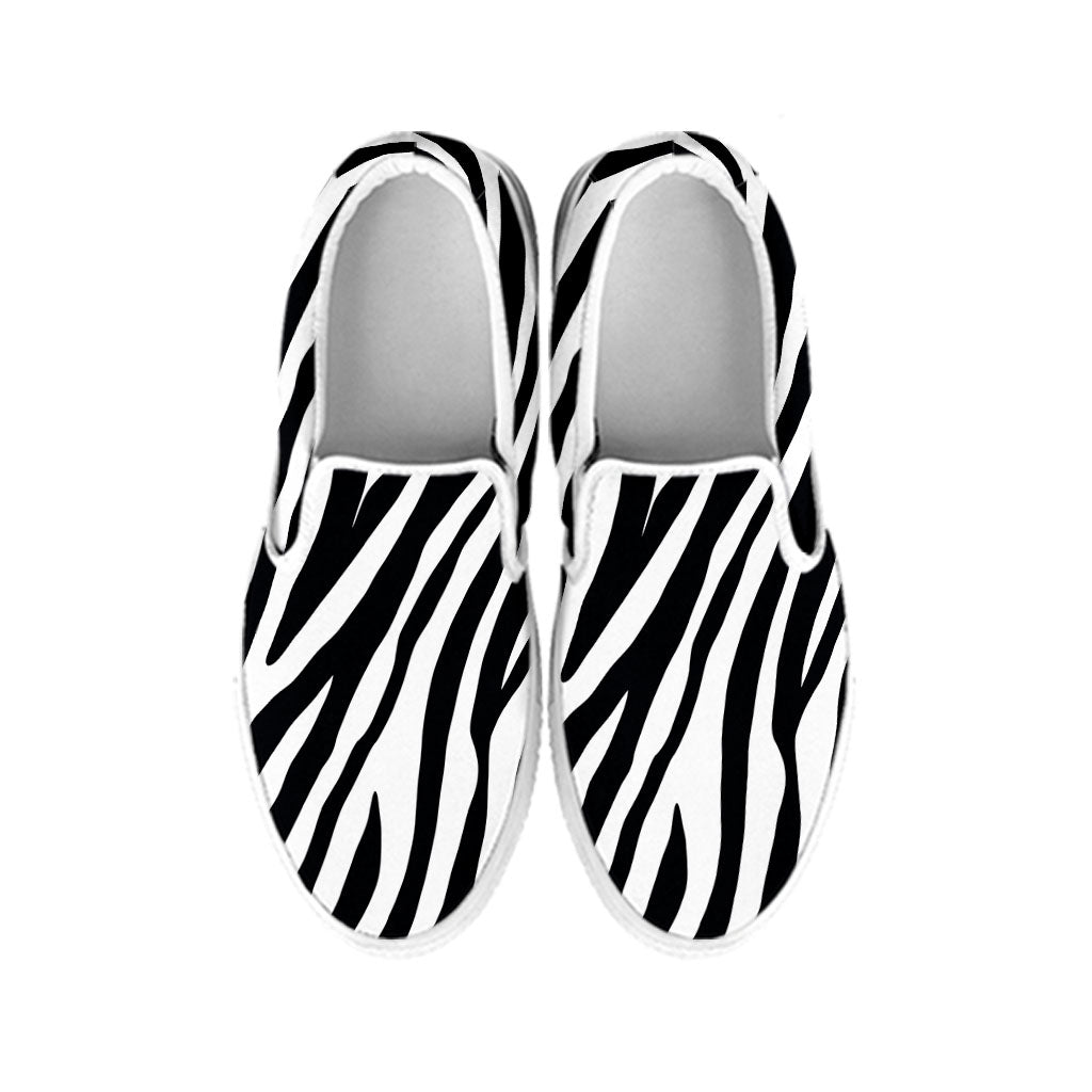 Black White Zebra Pattern Print White Slip On Sneakers