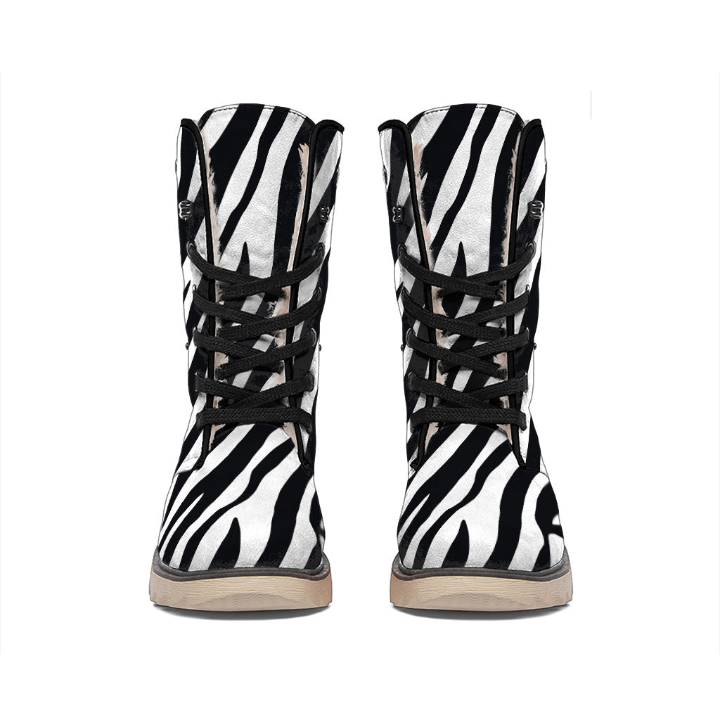 Black White Zebra Pattern Print Winter Boots