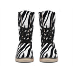 Black White Zebra Pattern Print Winter Boots