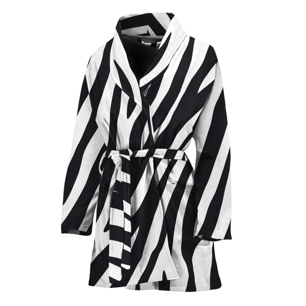 Black White Zebra Pattern Print Women's Bathrobe