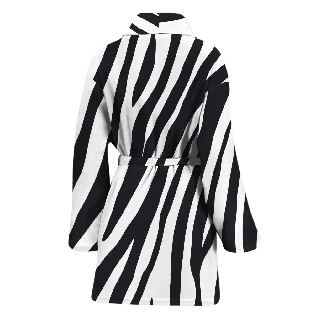 Black White Zebra Pattern Print Women's Bathrobe