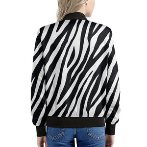 Black White Zebra Pattern Print Women's Bomber Jacket