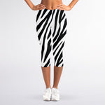 Black White Zebra Pattern Print Women's Capri Leggings