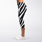 Black White Zebra Pattern Print Women's Capri Leggings