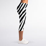 Black White Zebra Pattern Print Women's Capri Leggings